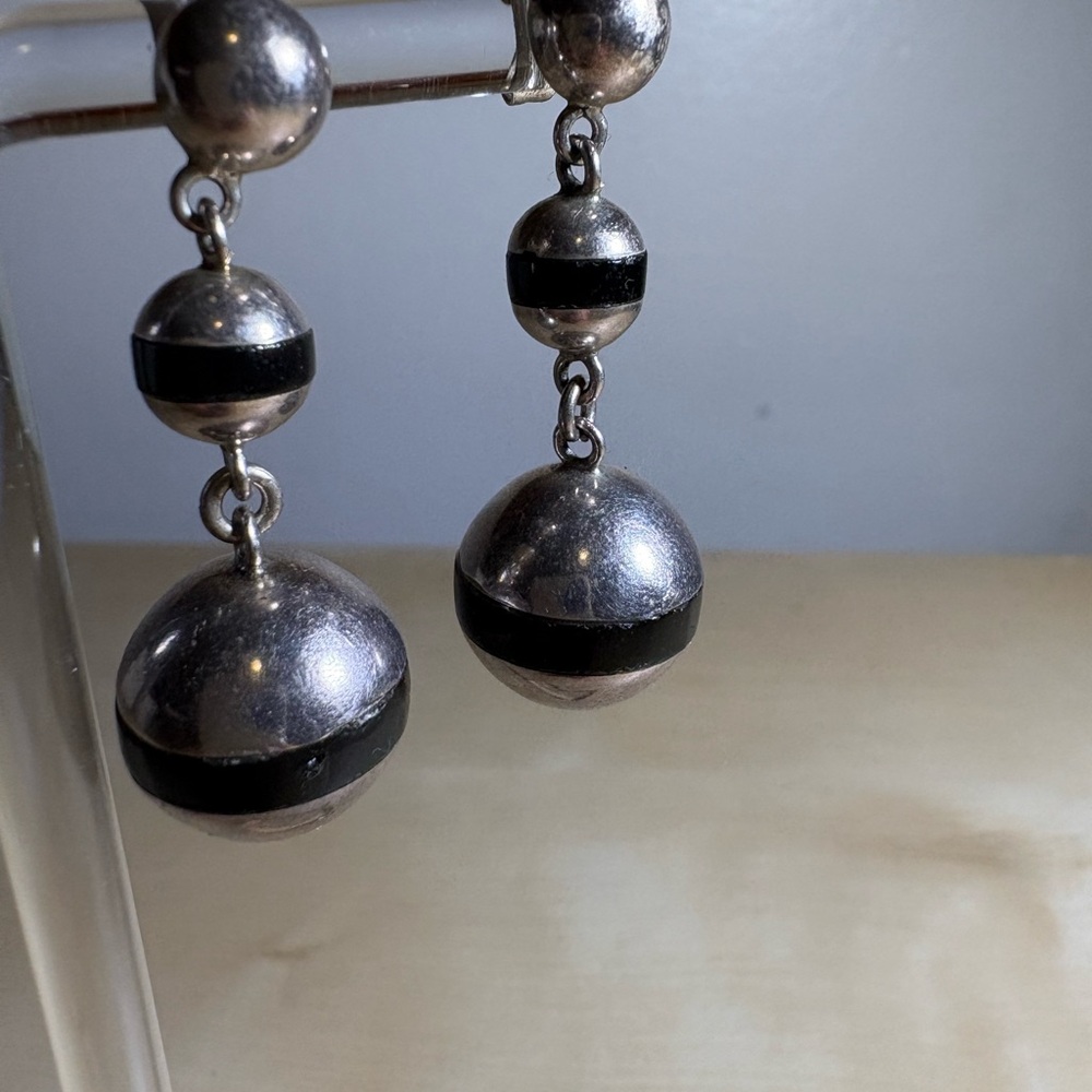 Silver and Black Drop Ball Earrings - Women Jewelry